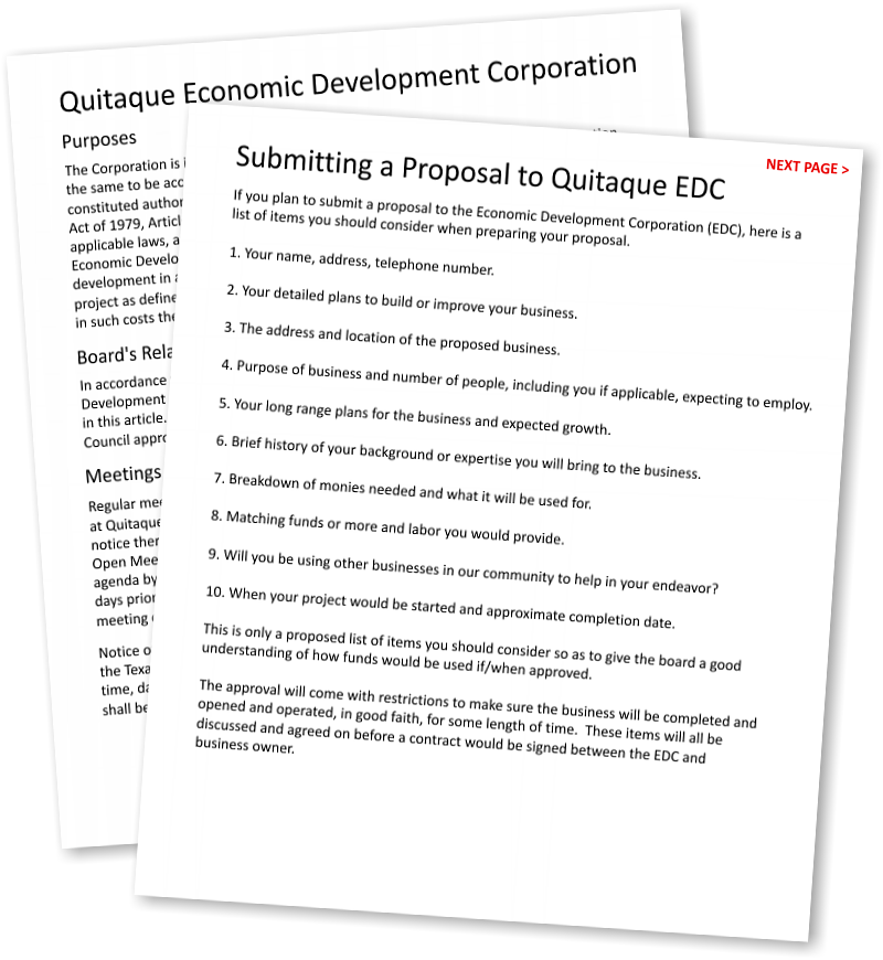 go to Quitaque Economic Development Corporation, Quitaque, TX 79255  806-455-1456